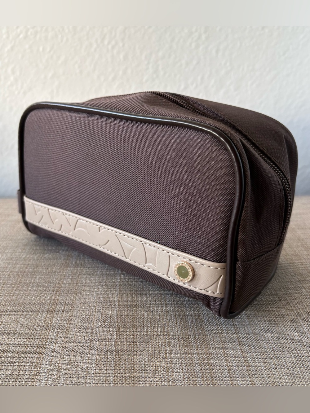 NEW Bvlgari Parfums x Emirates Small Zipper Travel Case Dopp Kit Pouch Brown/Tan
